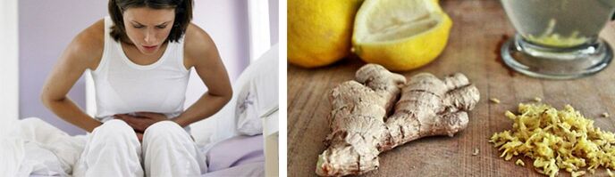 To remove them from the stomach pain with parasites and ginger with lemon